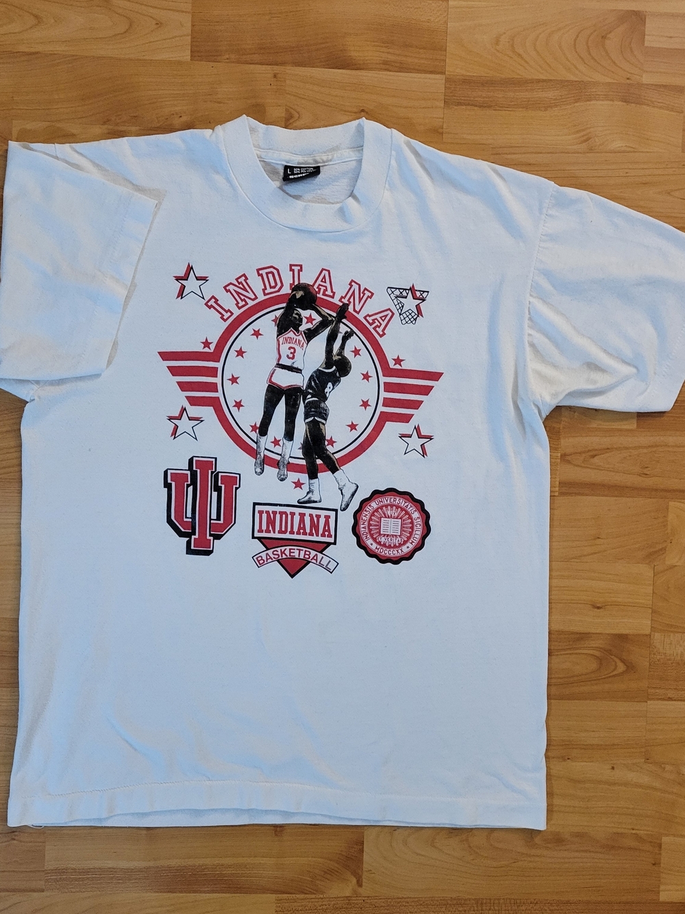 Vintage 80s IU Indiana Basketball White T-shirt Single Stitch Screen Stars, XL